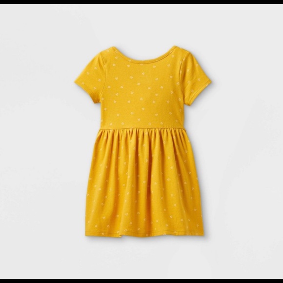 Cat & Jack Girls Toddler Short Sleeve Heart Printed Knit Dress MUSTARD Size 4T - Picture 2 of 10